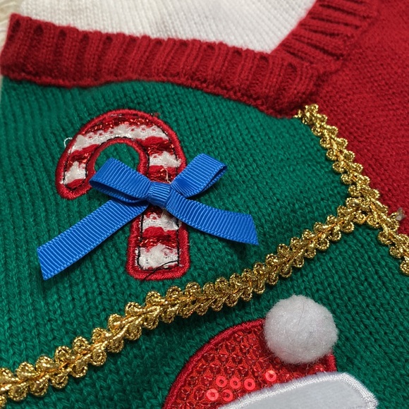 Time for Joy Dog Christmas Sweater 💗 Red Green & Ivory - Picture 9 of 13